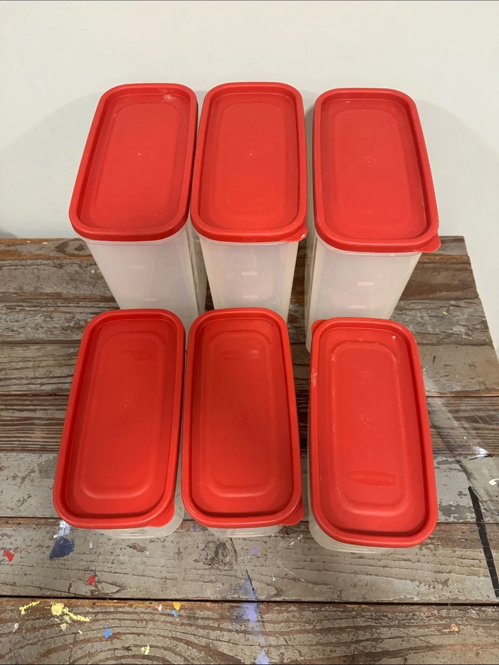 Vintage Rubbermaid Modular Canister Set Red Lids 6 Pc 18 & 8 Cup Pantry Storage